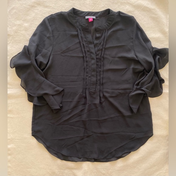 NWT Vince Camuto Sheer Black Buttoned Frilly Half Sleeve Blouse Business Casual - Picture 5 of 6